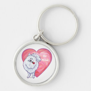 Witte Pommeren Valentijnsdag Sleutelhanger