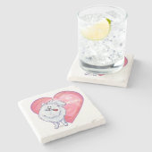 Witte Pommeren Valentijnsdag Stenen Onderzetter (Zijkant)