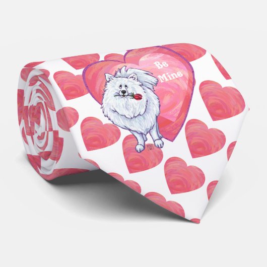 Witte Pommeren Valentijnsdag Stropdas (Opgerold)