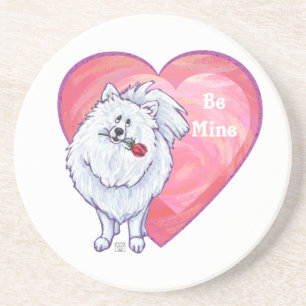 Witte Pommeren Valentijnsdag Zandsteen Onderzetter