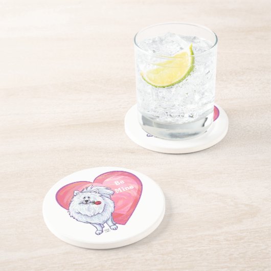 Witte Pommeren Valentijnsdag Zandsteen Onderzetter (Zijkant)