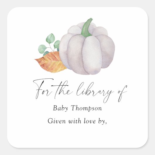 Witte pommering herfst - Baby Shower-boekplaat Vierkante Sticker (Voorkant)