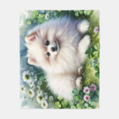 Witte Pommerse Groene Shamrock Veld Fleece Deken (Voorkant)