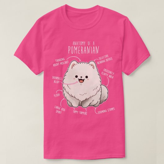 Witte Pommerse Hond Anatomie T-shirt (Design voorkant)