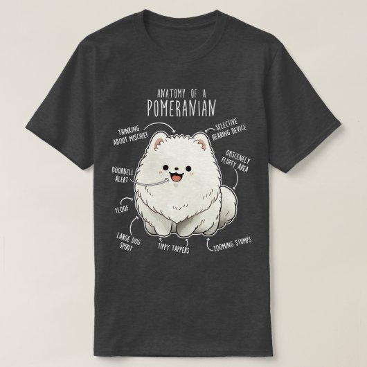 Witte Pommerse Hond Anatomie T-shirt (Design voorkant)