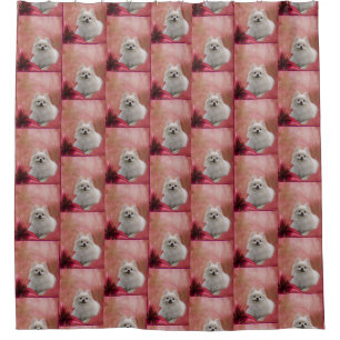 Witte Pommerse hond en bloemen patroon Douchegordijn