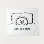 Witte pommerse hond Laten we Cozy Cute Pom halen Wandkleed (Voorkant (horizontaal))
