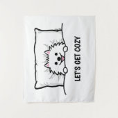 Witte pommerse hond Laten we Cozy Cute Pom halen Wandkleed (Voorkant)