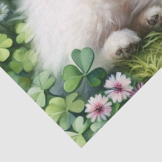Witte Pommerse Hondenklaver Waterverf Decoupage Tissuepapier (Detail)