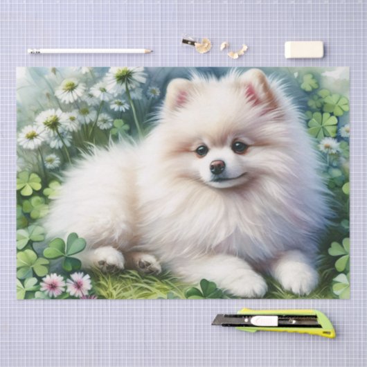 Witte Pommerse Hondenklaver Waterverf Decoupage Tissuepapier (Craft)