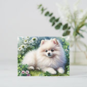 Witte Pommerse Hondenklaverveld Waterverf Briefkaart (Staand voorkant)