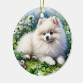 Witte Pommerse Hondenklaverveld Waterverf Keramisch Ornament (Links)