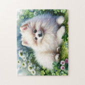 Witte Pommerse Hondenklaverveld Waterverf Legpuzzel (Verticaal)