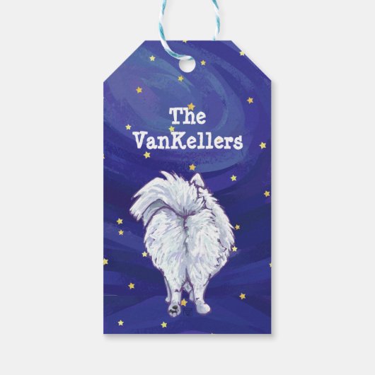 Witte pommerse kerstcadeautags cadeaulabel (Achterkant)