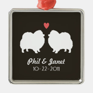 Witte Pommerse Silhouetten Liefde Honden Custom Metalen Ornament