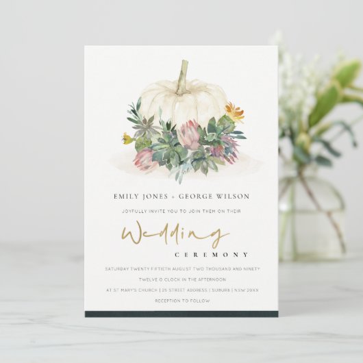 WITTE POMPKIN SUCCULENT FAUNA WEDDING INVITE BEDANKKAART (Staand voorkant)