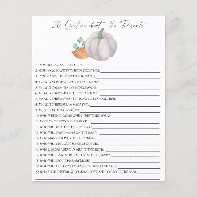 Witte pompoen - 20 vragen over de Ouders (Voorkant)