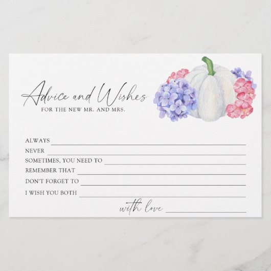 Witte pompoen - advies en wensen vrijgezellenfeest briefpapier (Voorkant)