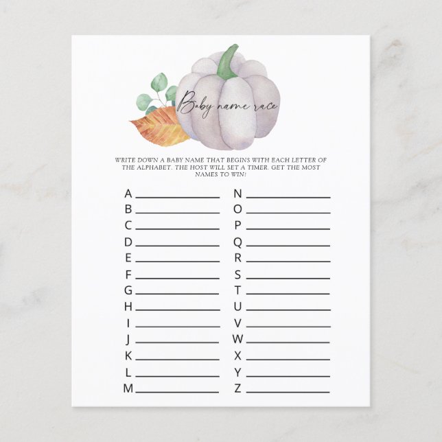 Witte pompoen - Baby naam race spel (Voorkant)