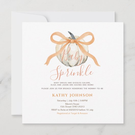 Witte Pompoen Baby Sprinkle Bow Gingham Kaart (Voorkant)