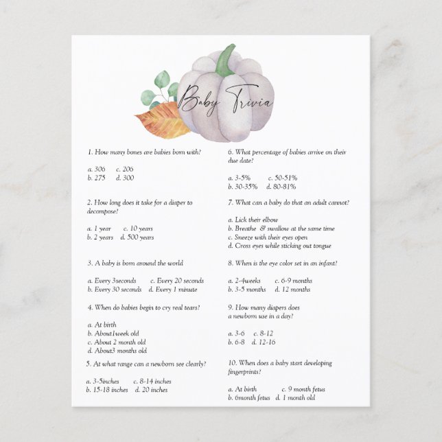 Witte pompoen - Baby Trivia | Baby showers wild (Voorkant)