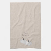 Witte pompoen, bladeren en bloemen Waterverf kunst Theedoek (Verticaal)