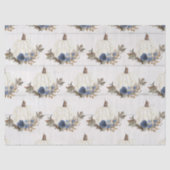 Witte Pompoen Blauwe Bloem w Fall Bladeren Waterve Tissuepapier (Voorkant)