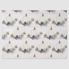 Witte Pompoen Blauwe Bloem w Fall Bladeren Waterve Tissuepapier