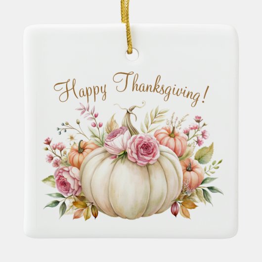 Witte pompoen Bloemen Happy Thanksgiving Ornament (Voorkant)