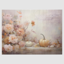 Witte Pompoen Bloemen met Vintage Tekst Decoupage Tissuepapier