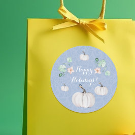 Witte Pompoen Bloemen Waterverf Art Ronde Sticker