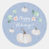 Witte Pompoen Bloemen Waterverf Art Ronde Sticker (Voorkant)