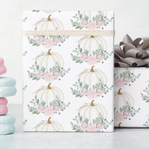 Witte Pompoen Bloemen Waterverf Baby shower Cadeaupapier