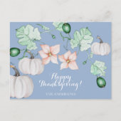 Witte Pompoen Bloemen Waterverf Gepersonaliseerd Feestdagenkaart (Voorkant)