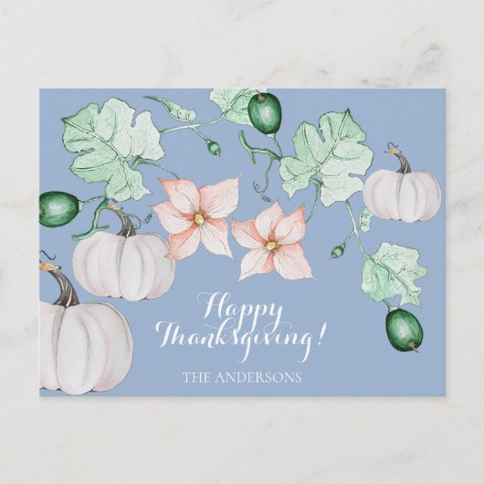 Witte Pompoen Bloemen Waterverf Gepersonaliseerd Feestdagenkaart (Voorkant)