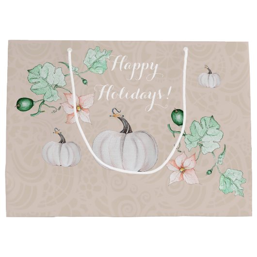 Witte Pompoen Bloemen Waterverf Gepersonaliseerd Groot Cadeauzakje (Achterkant)