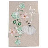 Witte Pompoen Bloemen Waterverf Gepersonaliseerd Medium Cadeauzakje (Voorkant)