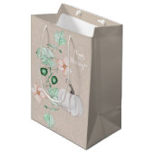 Witte Pompoen Bloemen Waterverf Gepersonaliseerd Medium Cadeauzakje (Voorkant Gekanteld)