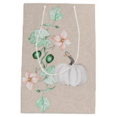 Witte Pompoen Bloemen Waterverf Gepersonaliseerd Medium Cadeauzakje (Achterkant)