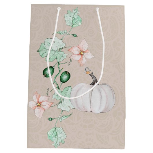 Witte Pompoen Bloemen Waterverf Gepersonaliseerd Medium Cadeauzakje (Achterkant)