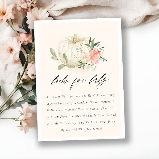 Witte pompoen blush Floral Books voor Baby shower Informatiekaartje