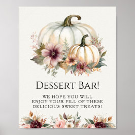 Witte pompoen Bourgogne Herfst Floral Dessert Sign Poster