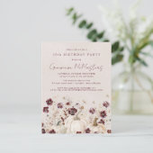 Witte pompoen Bourgogne Wildflower 30e verjaardag Uitnodiging Briefkaart (Staand voorkant)