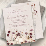 Witte pompoen Bourgogne Wildflower 30e verjaardag Uitnodiging Briefkaart<br><div class="desc">Elegante witte pompoenen zijn genesteld in bordeauxrode en witte waterverf bloemen.</div>