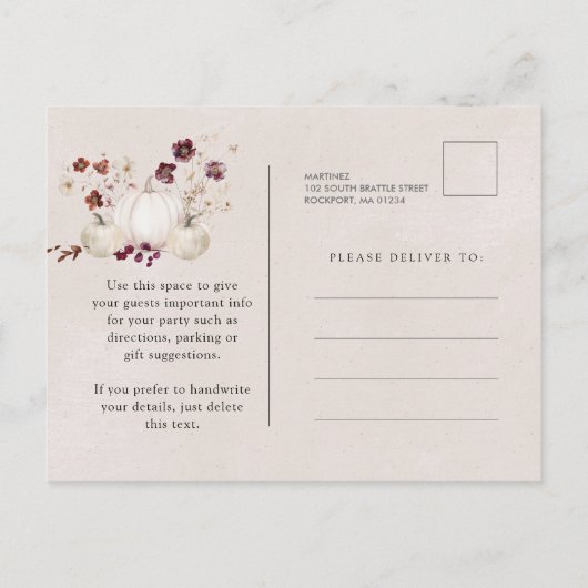 Witte pompoen Bourgogne Wildflower 60ste verjaarda Uitnodiging Briefkaart (Achterkant)