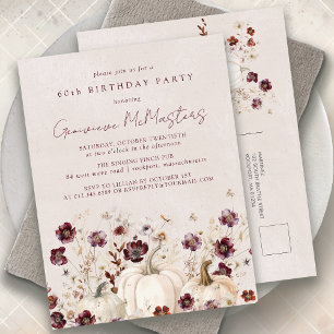 Witte pompoen Bourgogne Wildflower 60ste verjaarda Uitnodiging Briefkaart