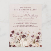 Witte pompoen Bourgogne Wildflower 80ste verjaarda Uitnodiging Briefkaart (Voorkant)