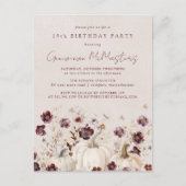 Witte pompoen Bourgondië Wildflower 19e verjaardag Uitnodiging Briefkaart (Voorkant)