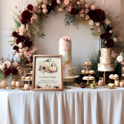 Witte pompoen Bourgondische Herfst Bloemen Snoep B Poster