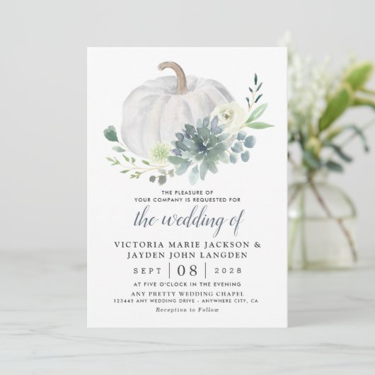 Witte Pompoen Elegant Sappige Herfst Chique Bruilo Kaart (Staand voorkant)